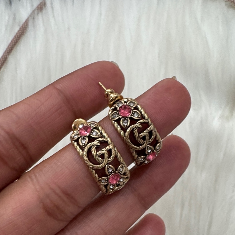 Gold and Pink Floral Earrings